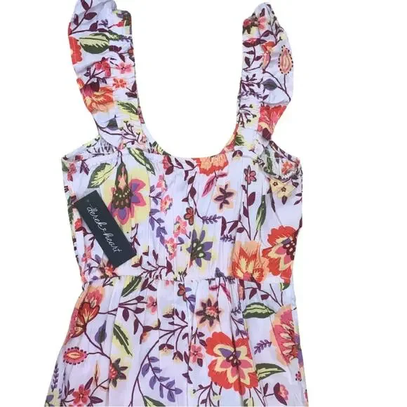 2/$30 Long Floral Print Sleeveless Maxi Dress Flowy Small Colorful Orange White - Picture 9 of 11